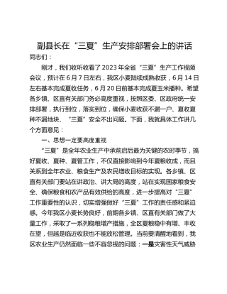副县长在“三夏”生产安排部署会上的讲话