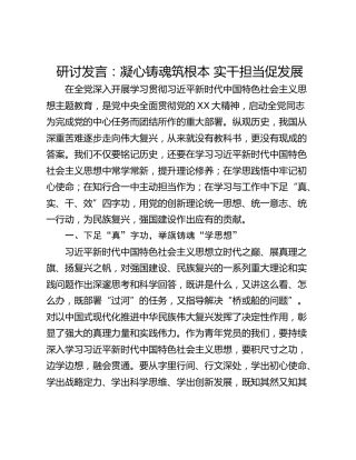 研讨发言：凝心铸魂筑根本 实干担当促发展