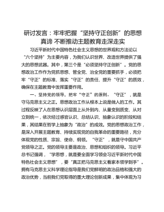 研讨发言：牢牢把握“坚持守正创新”的思想真谛 不断推动主题教育走深走实