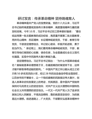 研讨发言：传承革命精神 坚持铸魂育人