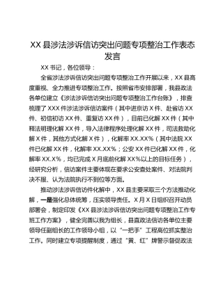 XX县涉法涉诉信访突出问题专项整治工作表态发言