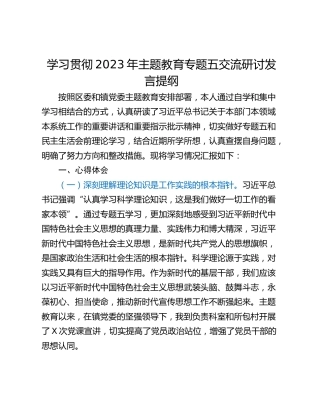 学习贯彻2023年主题教育专题五交流研讨发言提纲