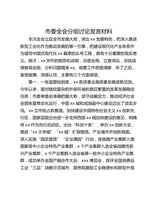市委全会分组讨论发言材料
