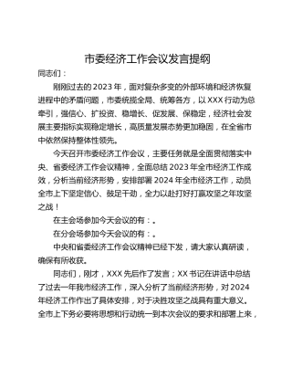 市委经济工作会议发言提纲