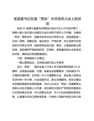某县委书记在县“两会”中共党员大会上的讲话