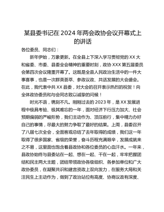 某县委书记在2024年两会政协会议开幕式上的讲话