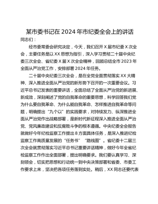 某市委书记在2024年市纪委全会上的讲话