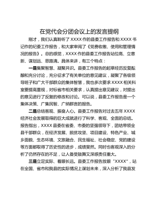 在党代会分团会议上的发言提纲