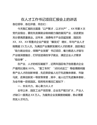 在人才工作书记项目汇报会上的讲话