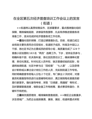 在全区第五次经济普查培训工作会议上的发言（街道）