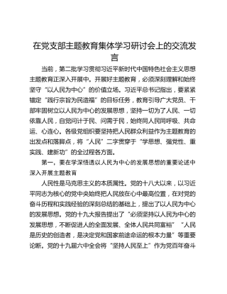 在党支部主题教育集体学习研讨会上的交流发言