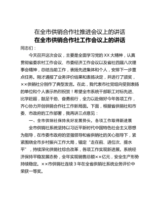 在全市供销合作社推进会议上的讲话