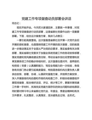 党建工作专项督查动员部署会讲话