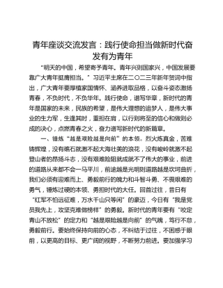 青年座谈交流发言：践行使命担当做新时代奋发有为青年