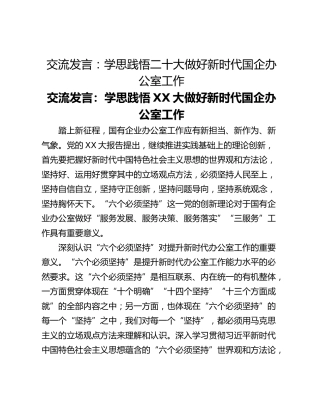 交流发言：学思践悟二十大做好新时代国企办公室工作