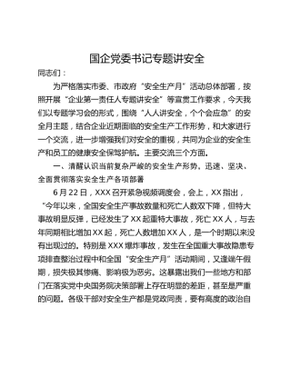 国企党委书记专题讲安全