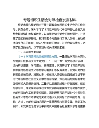 专题组织生活会对照检查发言材料