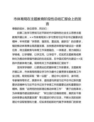 市体育局在主题教育阶段性总结汇报会上的发言