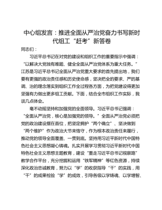 中心组发言：推进全面从严治党奋力书写新时代组工“赶考”新答卷