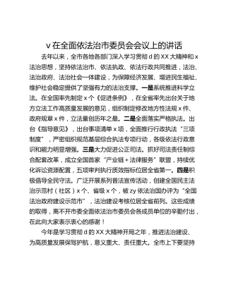 v在全面依法治市委员会会议上的讲话