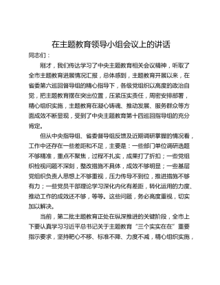 在主题教育领导小组会议上的讲话