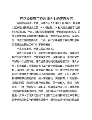 在区委巡察工作反馈会上的表态发言