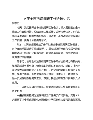 v在全市法院调研工作会议讲话