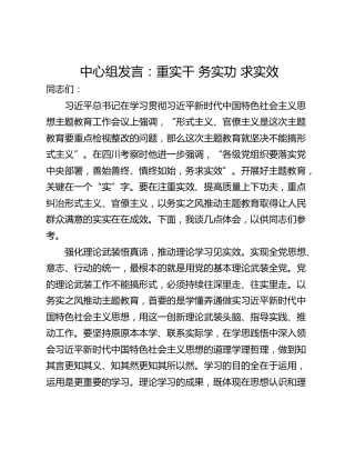 中心组发言：重实干 务实功 求实效