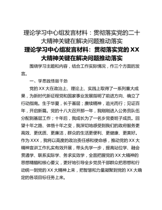 理论学习中心组发言材料：贯彻落实党的二十大精神关键在解决问题推动落实