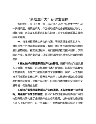 “新质生产力”研讨发言稿