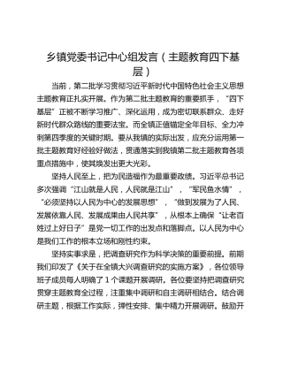 乡镇党委书记中心组发言（主题教育四下基层）