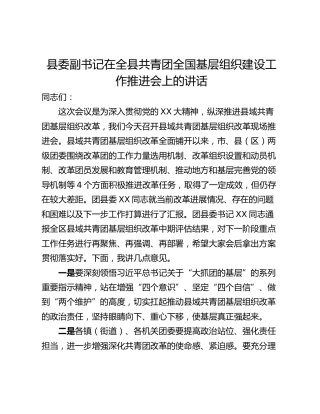 县委副书记在全县共青团全国基层组织建设工作推进会上的讲话