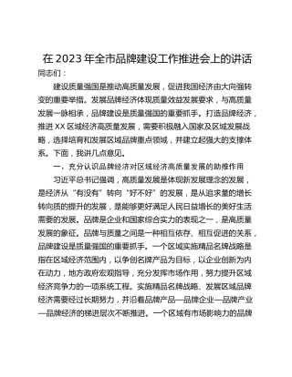 在2023年全市品牌建设工作推进会上的讲话