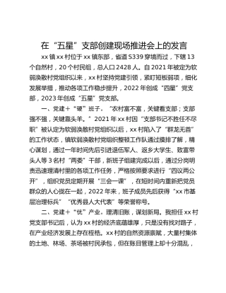 在“五星”支部创建现场推进会上的发言