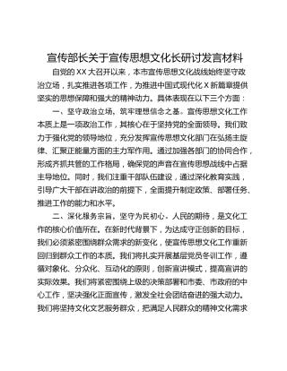 宣传部长关于宣传思想文化长研讨发言材料