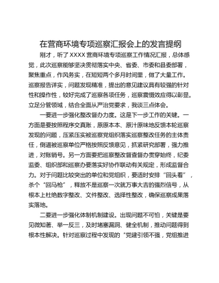在营商环境专项巡察汇报会上的发言提纲