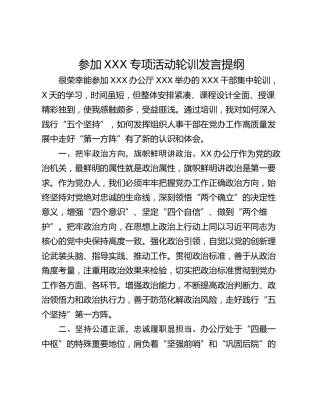 参加XXX专项活动轮训发言提纲