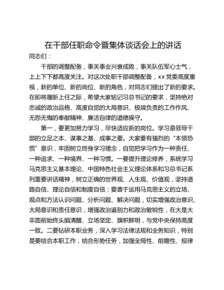 在干部任职命令暨集体谈话会上的讲话