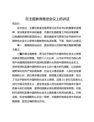 在主题教育推进会议上的讲话