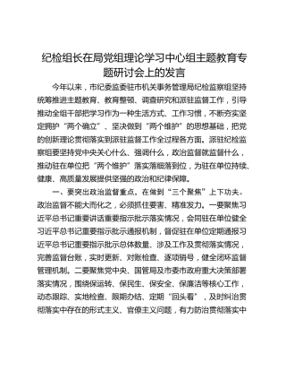 纪检组长在局党组理论学习中心组主题教育专题研讨会上的发言