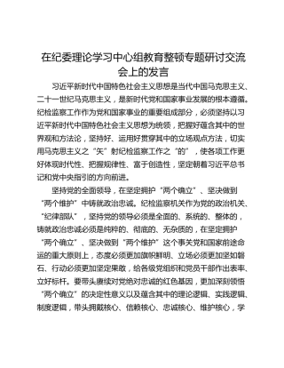 在纪委理论学习中心组教育整顿专题研讨交流会上的发言