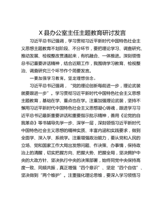 X县办公室主任主题教育研讨发言