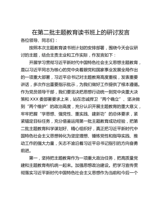 在第二批主题教育读书班上的研讨发言