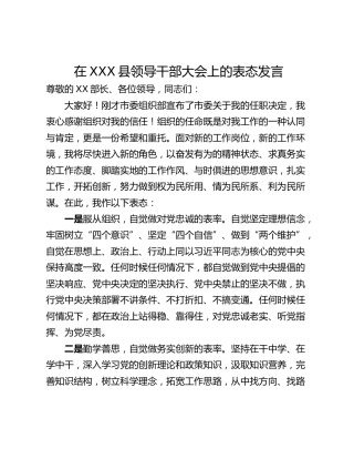 在XXX县领导干部大会上的表态发言