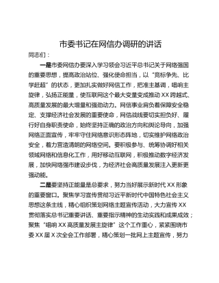 市委书记在网信办调研的讲话