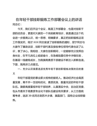 在年轻干部挂职锻炼工作部署会议上的讲话