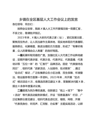 乡镇在全区基层人大工作会议上的发言
