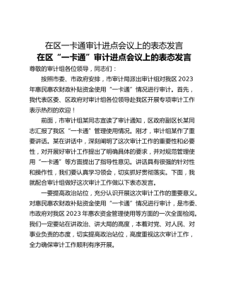 在区一卡通审计进点会议上的表态发言