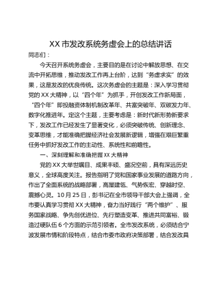 XX市发改系统务虚会上的总结讲话