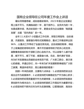 国有企业领导在公司年度工作会上讲话